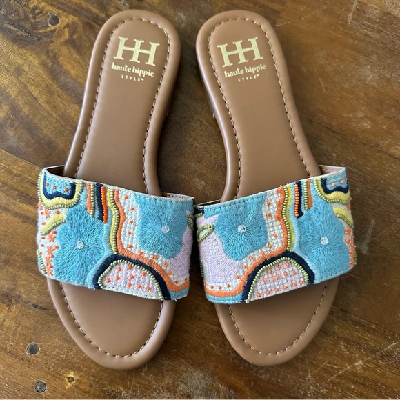 Haute Hippie‎ Embroidered Beaded Sandals ladies size 7.5 - Picture 1 of 8